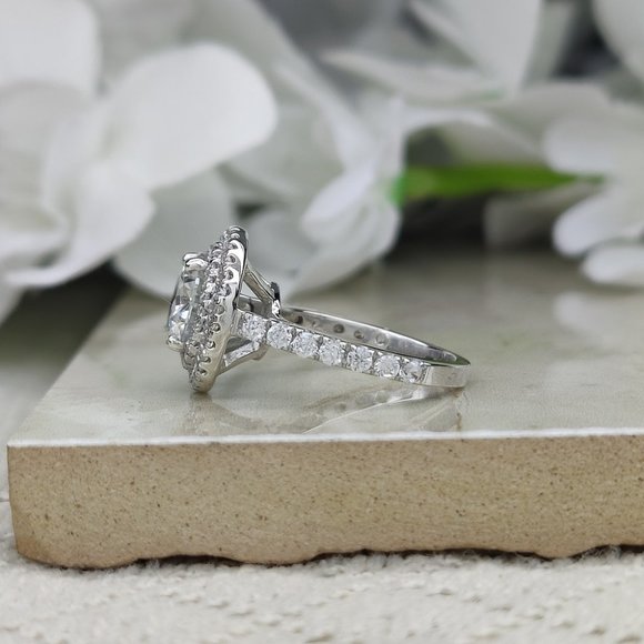 2Ct Moissanite Double Halo Ring 925 Sterling Silver - Picture 3 of 5
